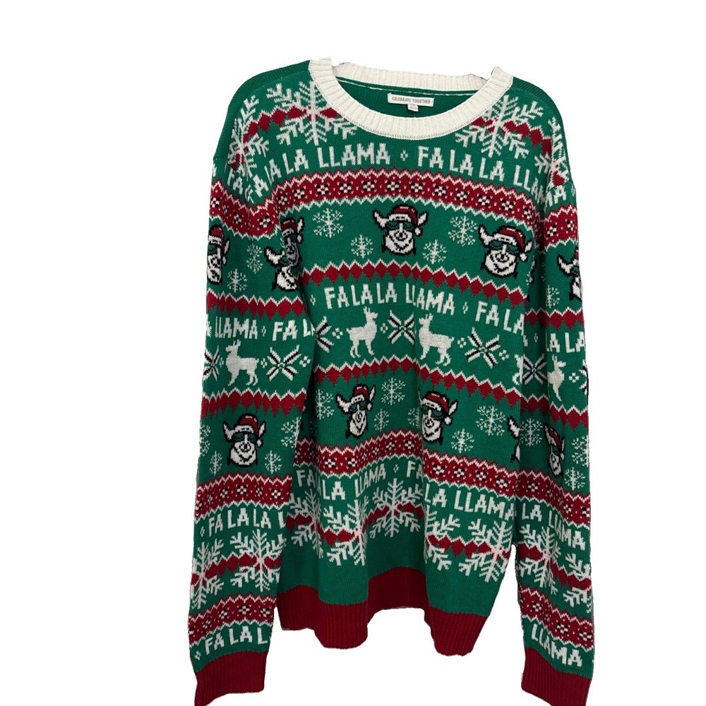 Celebrate Together Ugly Christmas Sweater Fa La La Llama Green Knit XXL - Picture 1 of 9